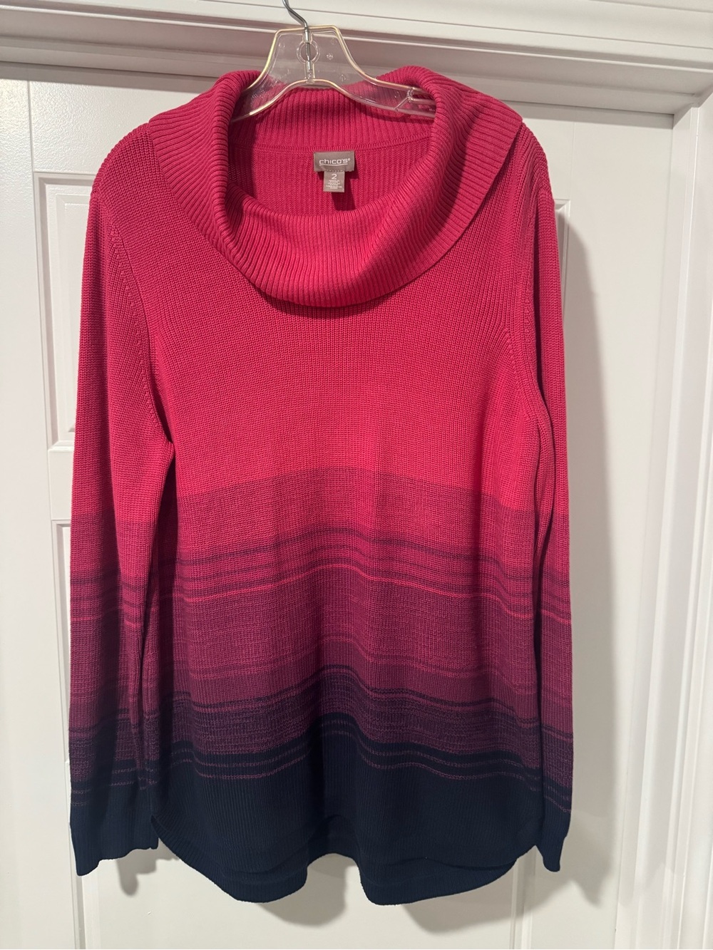 Chico's Pink to Navy Ombre Cowl Sweater